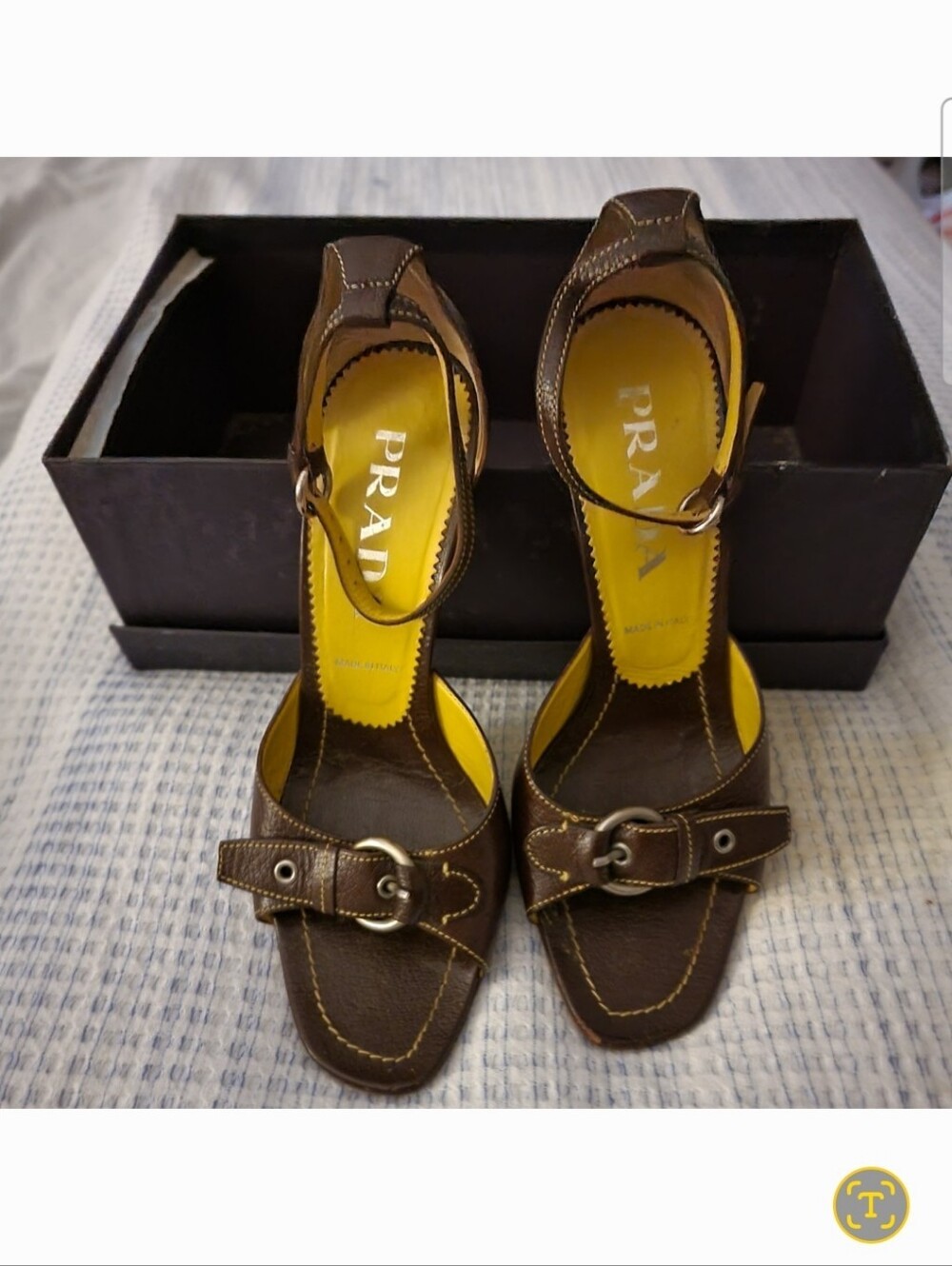Prada Leather 4" Buckle Front Peep Toe Heels